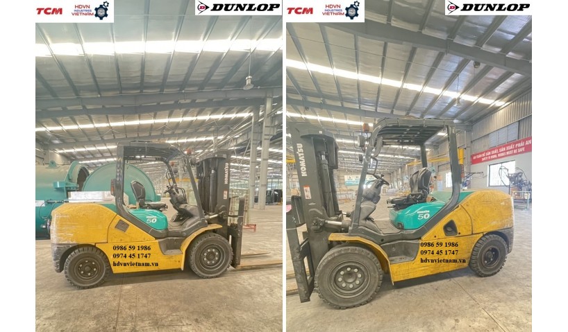 Xe nâng 5 tấn Komatsu FD50AYT tại nhà máy kính xây dựng SkyGlass Hải Dương